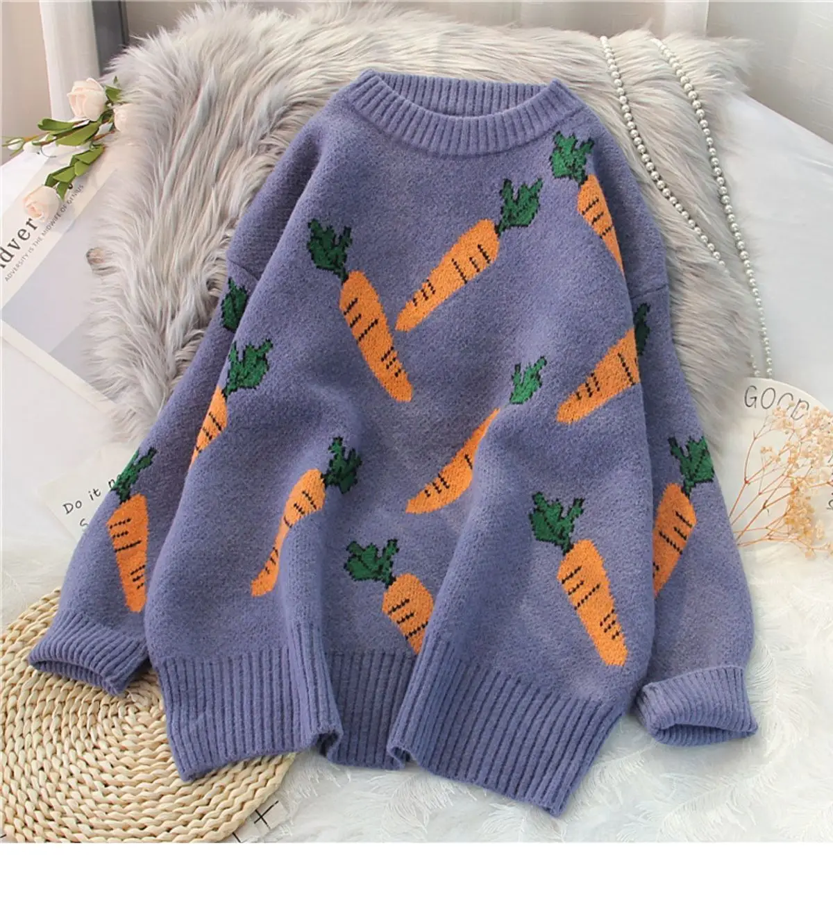 2023 Autumn/Winter New Sweater Outerwear Korean Student Pullover Slouchy Loose Knitted Top