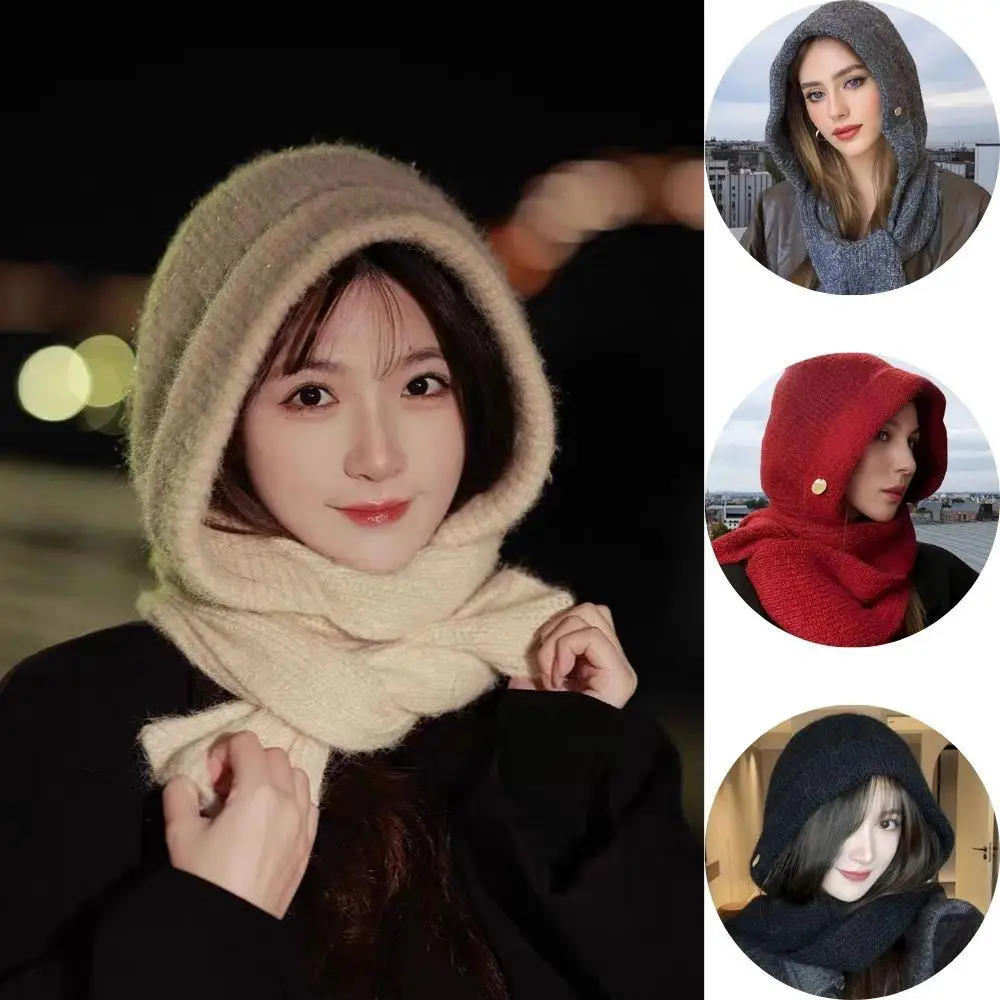 الكورية بالاكلافا بونيه Y2k بيني وشاح قبعة الرجعية قطعة واحدة سميكة الدافئة الرقبة حماية محبوك الباردة قبعة الشتاء اكسسوارات