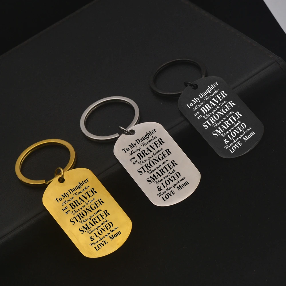 Motivational Mom Daughter Tag Keychain Stainless Steel Positive Text Back To School Holiday Gift For Daughter