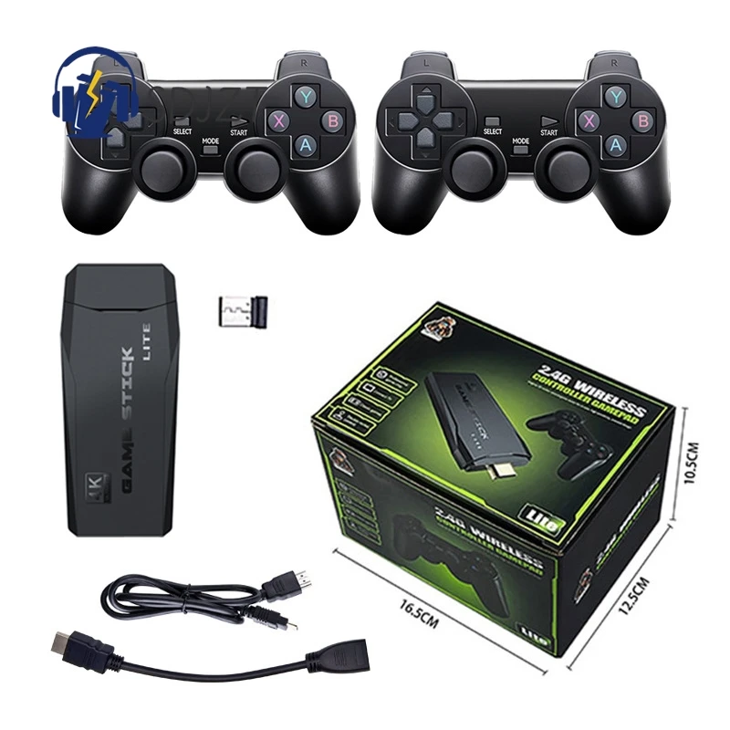 4K Game Stick Lite Video Game Console 64GB Wireless Controller For 20000 Retro Games Kid Gift Wireless Two-grip PSP Game Console