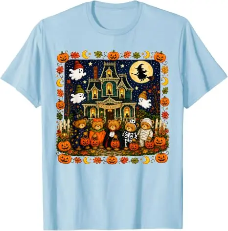 Lustiges Bären-T-Shirt mit Geisterhaus-Grafik, Y2k Horror Mummy Ghost Trick-or-Treat, It's A Scream Dare You Visit Halloween-Kostüm – Detail 13