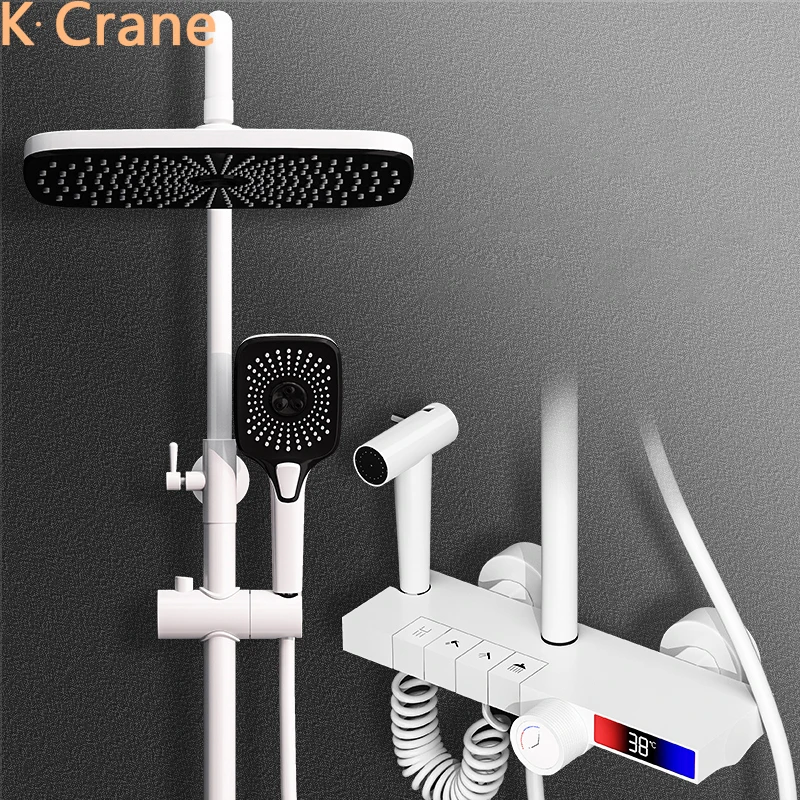 

Hot Cold Bath Rain Mixer Bathroom LED Digital Thermostatic Shower Set Bathtub Wall Mount SPA Rainfall Luxury Tap Full Set Faucet