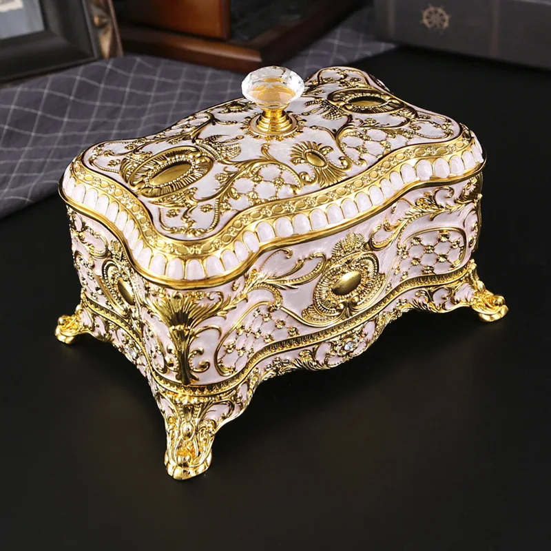 Luxury Jewelry Box With Flower Pattern For Women Girls Vintage Rectangle Metal Storage Box For Ring Earrings Necklace