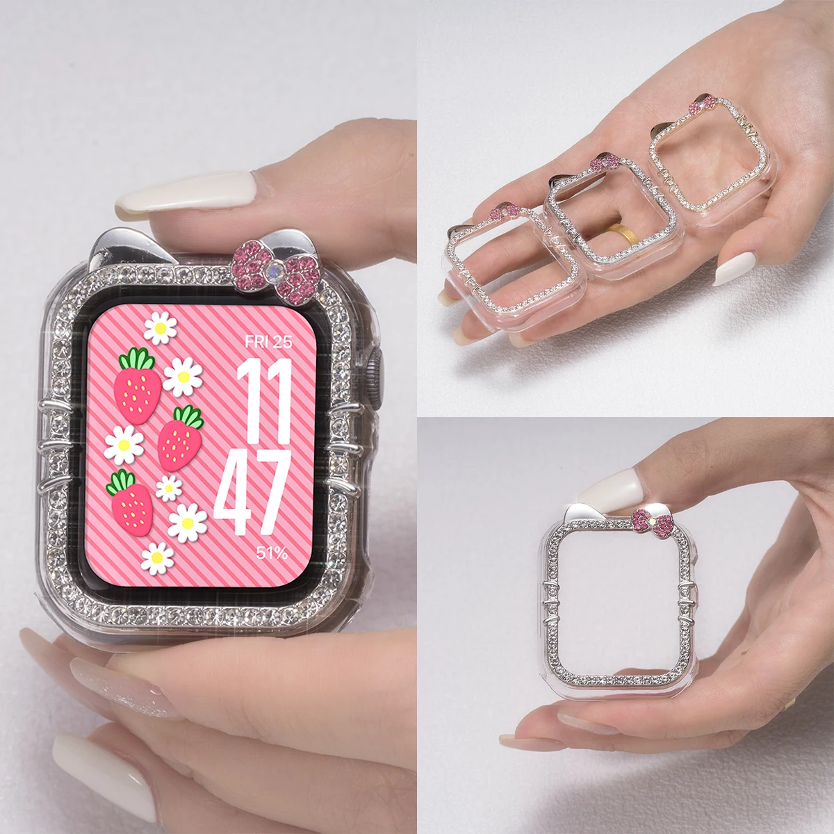 Hollow Bling Cartoon PC Watch Case For Apple Watch Series 987654321 40/41Mm Girl's Gift For Iwatch 44/45MM Protective Cover image 6