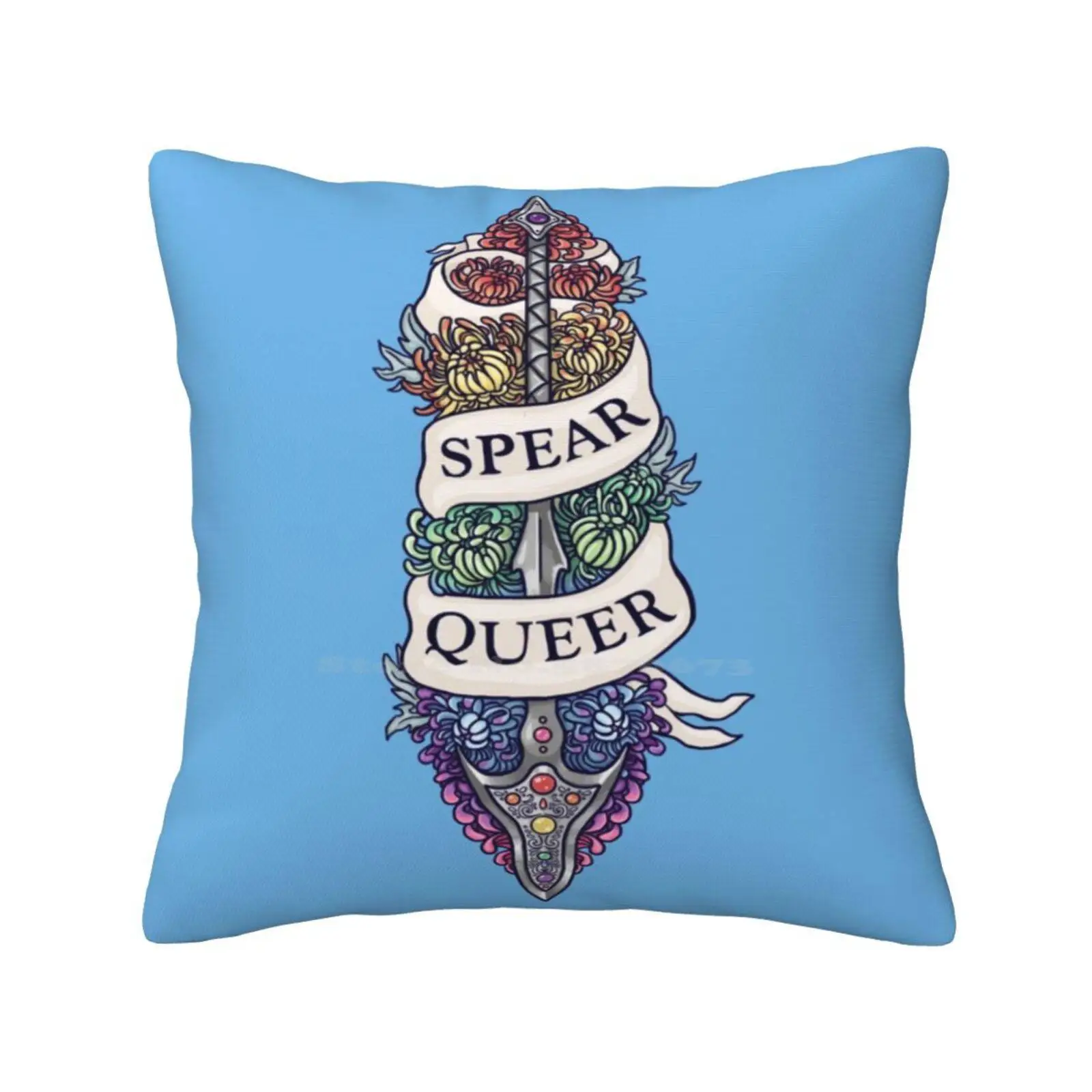 Spear Queer Fashion Sofa Throw Pillow Cover Pillowcase Queer Spear Weapon Dnd And Dragons Flowers Banner Text Pride Lgbtqqiap