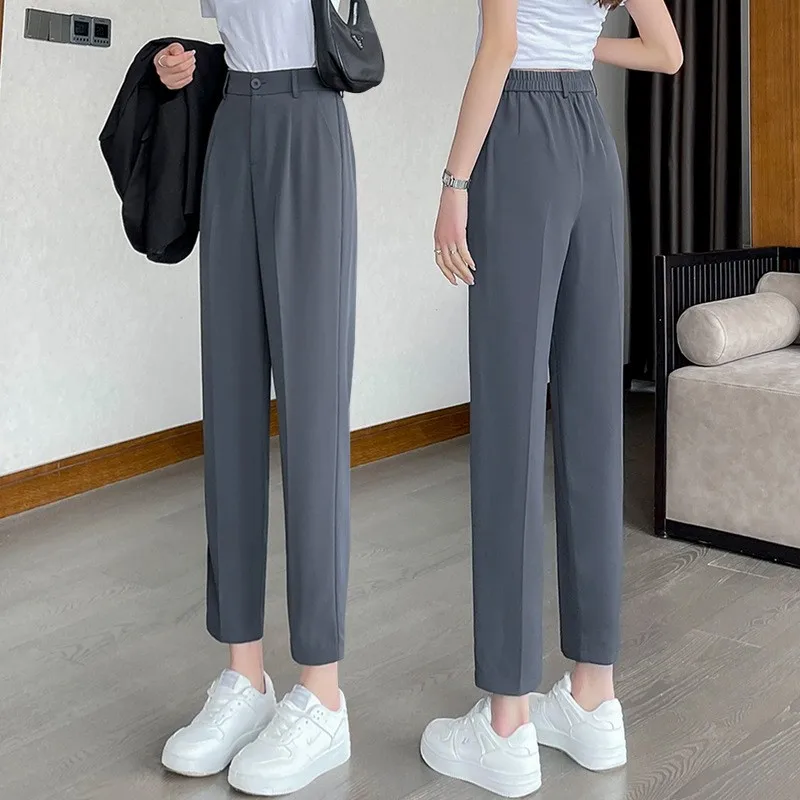 سليم صالح الحريم السراويل النسائية الصيف رقيقة جديدة عادية واسعة الساق عالية شنق أنبوب مستقيم صغير الحجم ثمانية تسعة السراويل