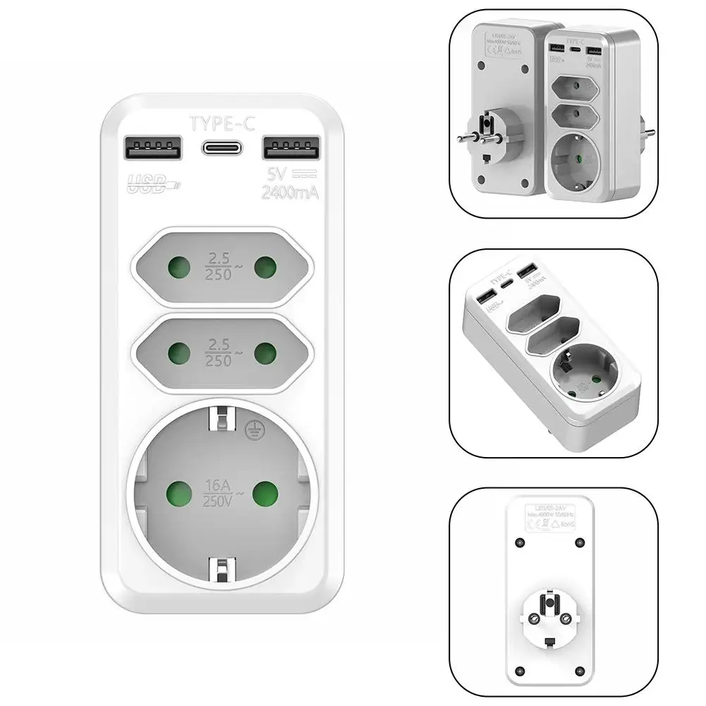 EU standard multi hole socket, USB type-c wall mounted power socket