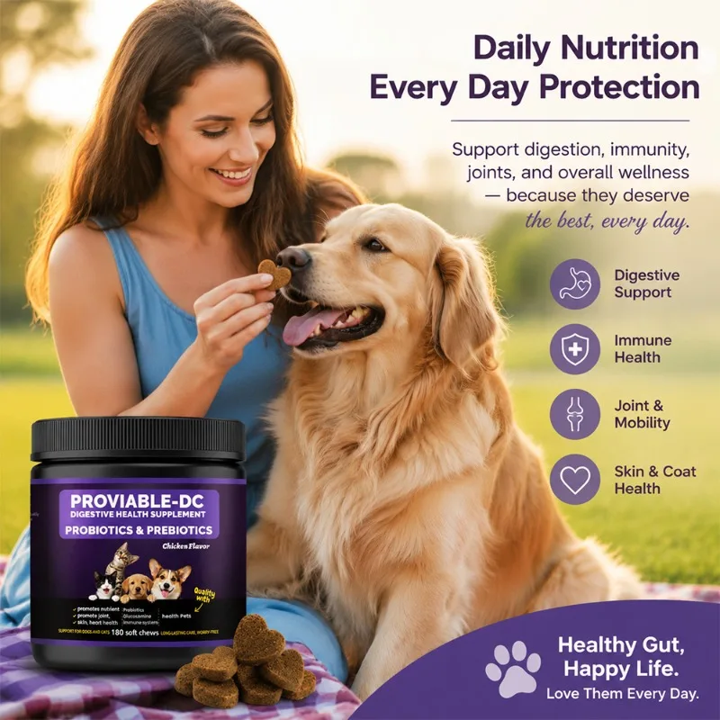 Canine and Feline Universal Probiotic Prebiotic Digestive Health Soft Chews 180 Tablets - 4 Types of Probiotics