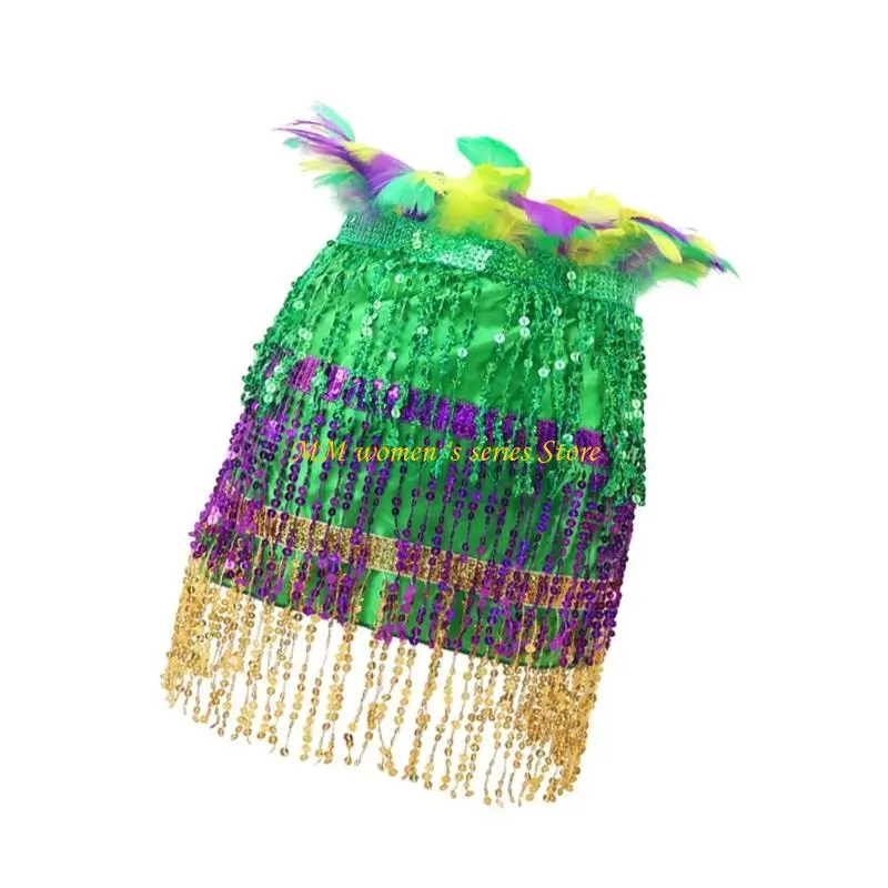 Q39C Belly Dance Hip Scarf Skirt Sequins Tassels Fringe Wrap Skirt Mardi Gras Outfits Halloween Costume Accessory for Women