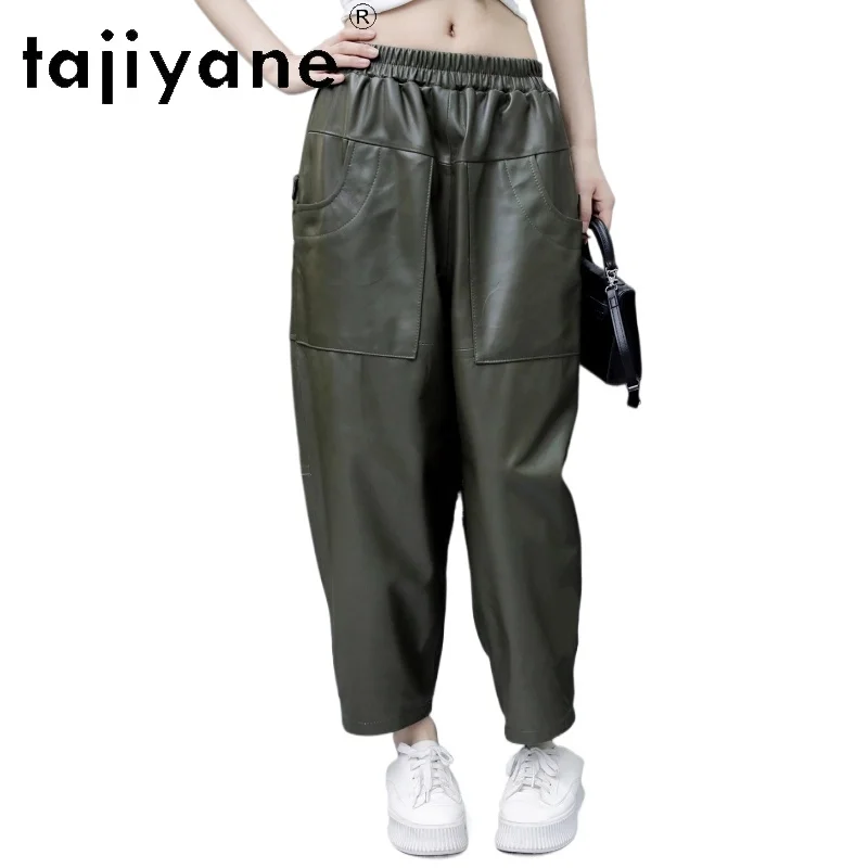TAJIYANE Real Top Layer of Sheepskin Women Pants 2025 Autumn Trousers Genuine Leather Harem Pants Woman Clothing Pantalons