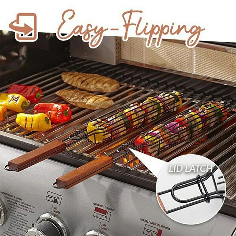 Cesta antiadherente portátil para asar pescado y verduras, suministros de acampada, parrilla de carbón para exteriores, accesorios de cocina