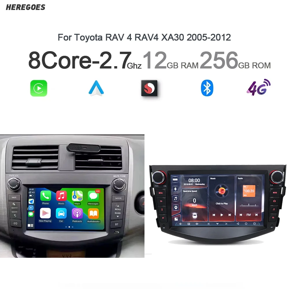 Reproductor Multimedia para Auto con CarPlay, Pantalla de 7 Pulgadas, DSP, Android 15, 8 Núcleos, 12 GB de RAM, 256 GB de ROM, GPS, Autoradio para Toyota RAV 4 RAV4 XA30 2005-2012