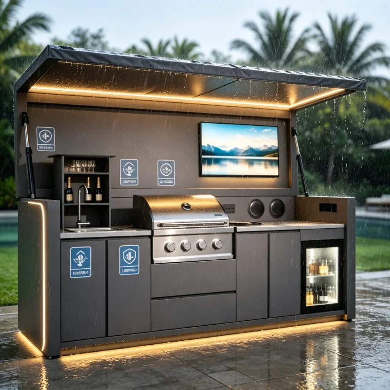 Modern Aluminum Outdoor Kitchen Custom Cabinets All Weather Use for Villa Backyard Outdoor Cooking Area