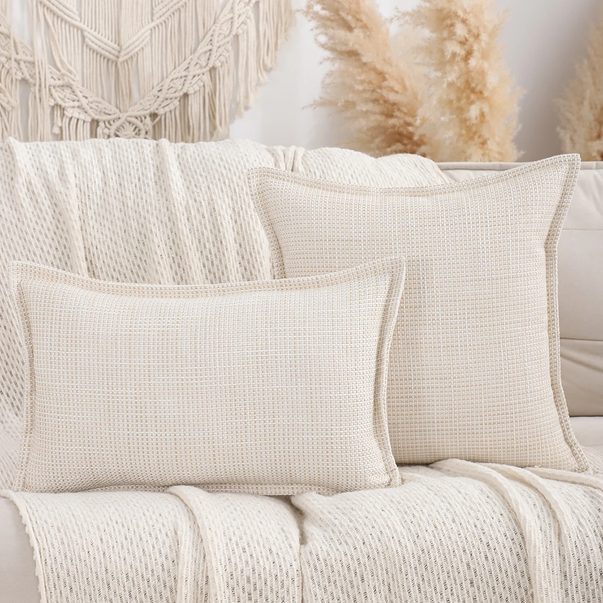 1 PC Boho Throw Pillow Cover Linen Jacquard Stripes Fringe Home Decoration Living Room Sofa Spring Summer18*18 IN