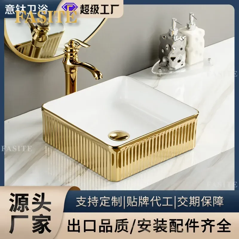For Bathroom Counter Ceramic Art Basin Electroplated Gold Silver Wash Basin Chinese Southeast Asian Style Home Decor Sink