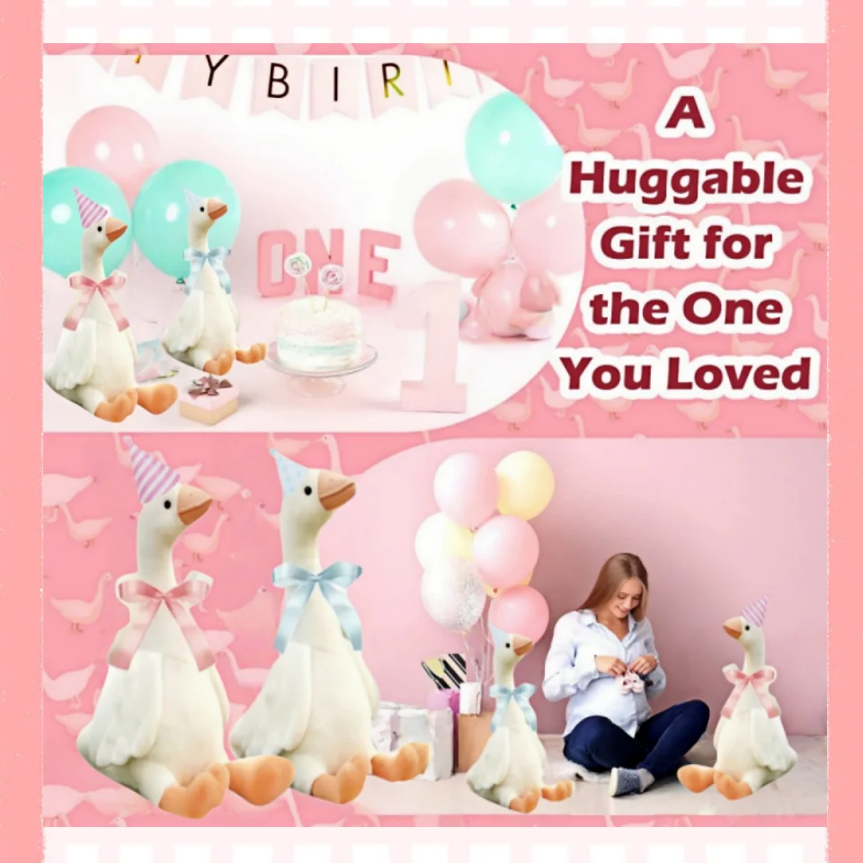 6/16er-Set Adopt A Goose Party-Geschenk, 11,8 Zoll großes Gänse-Kuscheltier, eine lustige Gans mit Mini-Hut und Schleife für Babyparty und Geburtstag – Detail 5