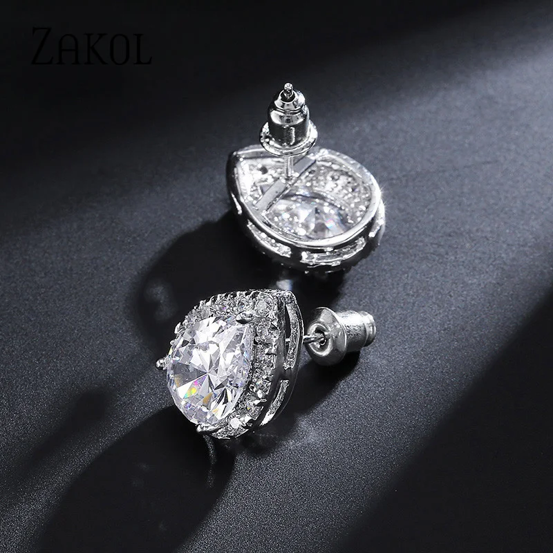 ZAKOL Shinny White Water Drop Cubic Zirconia Jewelry Sets for Women Bridal Wedding Teardrop Earrings Necklace Bracelet Set