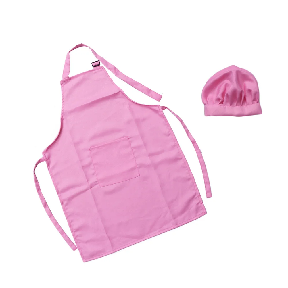 2pcs Kids Children Apron Hat Cooking Costume Thickened Durable For 8-13 Years Pink Large Size Pretend Play Kitchen Gift