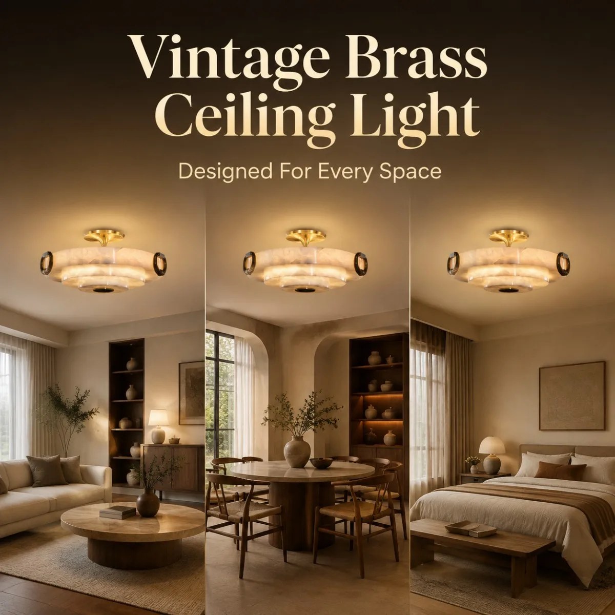 Vintage Luxury 2026 Alabaster Marble Ceiling Lamp Tiered Stone Shade Brass Ring Flush Mount Light for Living Room Bedroom