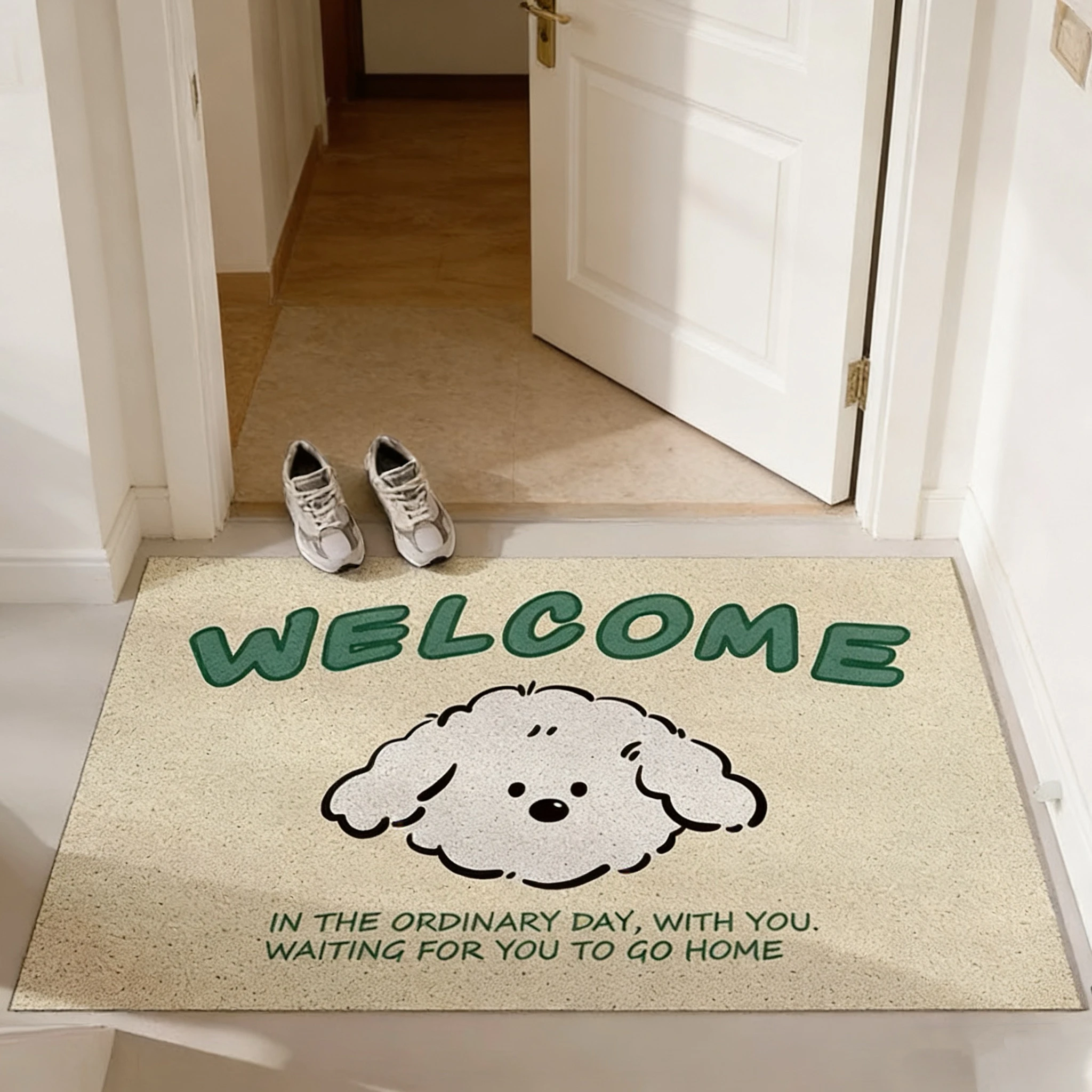 Cartoon Puppies Welcome PVC Floor Mat Entrance Doormat Anti-slip for Entry Porch Hallway Entryway Home Decor Dust Removal Carpet