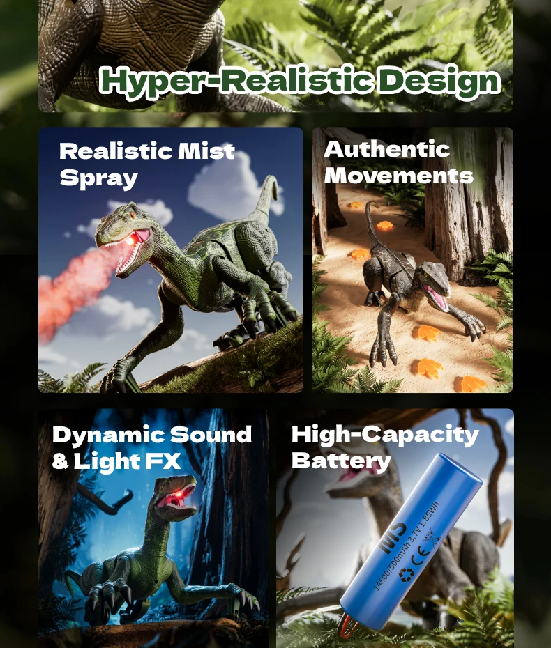 스프레이 기능이 있는 RC 공룡 2.4G 무선 조종 공룡 걷는 공룡 로봇 장난감 시뮬레이션 벨로시랩터 RC 장난감 어린이 선물