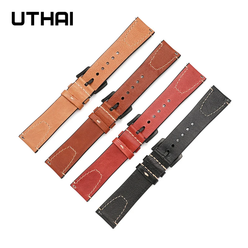 Retro Rubbing Color Quick release Strap 20mm 22mm Cowhide Watchband universal Smart Watch Accessories Bracelet UTHAI