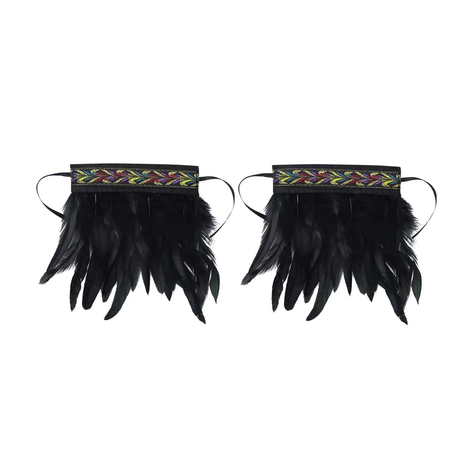 Faux Feather Wrist Cuffs Gothic Lace Bracelets Women Punk Arm Warmers Halloween Costume Accessories for Cosplay Party