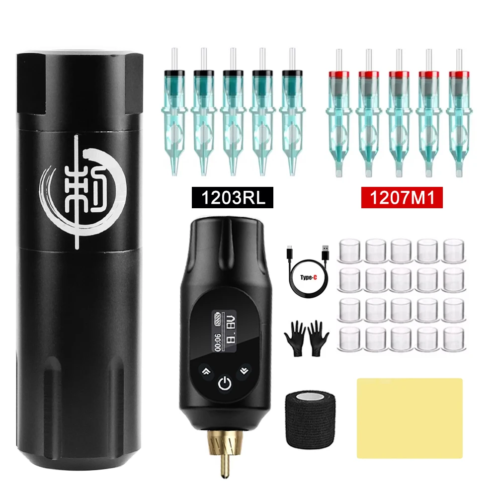 

Профессиональный набор машинок для татуировки с 10 картриджеми и аккумулятором емкостью 2000 мАч, пистолет для татуировки — полный набор источника питания для татуировки