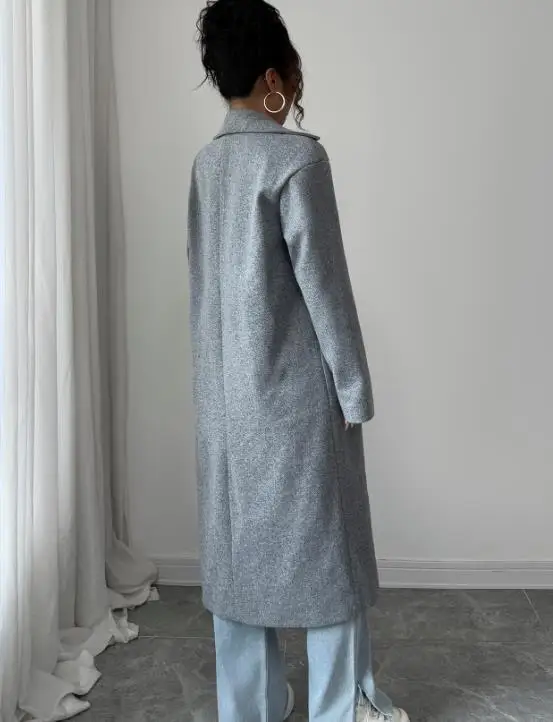 

2025 Elegant and Simple Double Breasted Coat for Autumn and Winter, Korean Style Girl Coat, Solid Color Loose Coat with Lapel