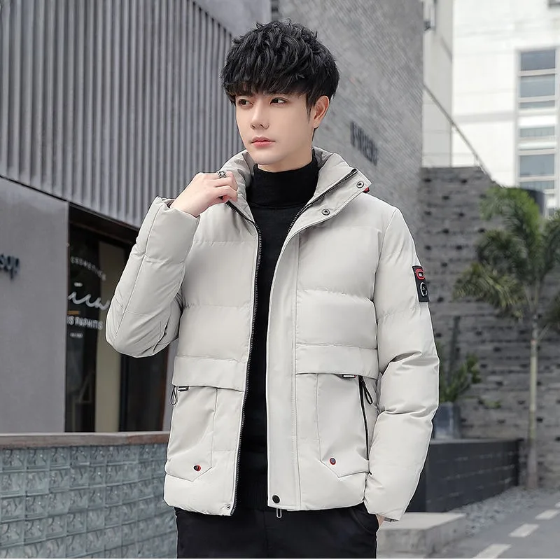 Winter Men Down Cotton-Padded Coat Male Handsome Hooded Thicken Cold-Resistant Warm Outwear Casual Large Size Pure Color Outcoat