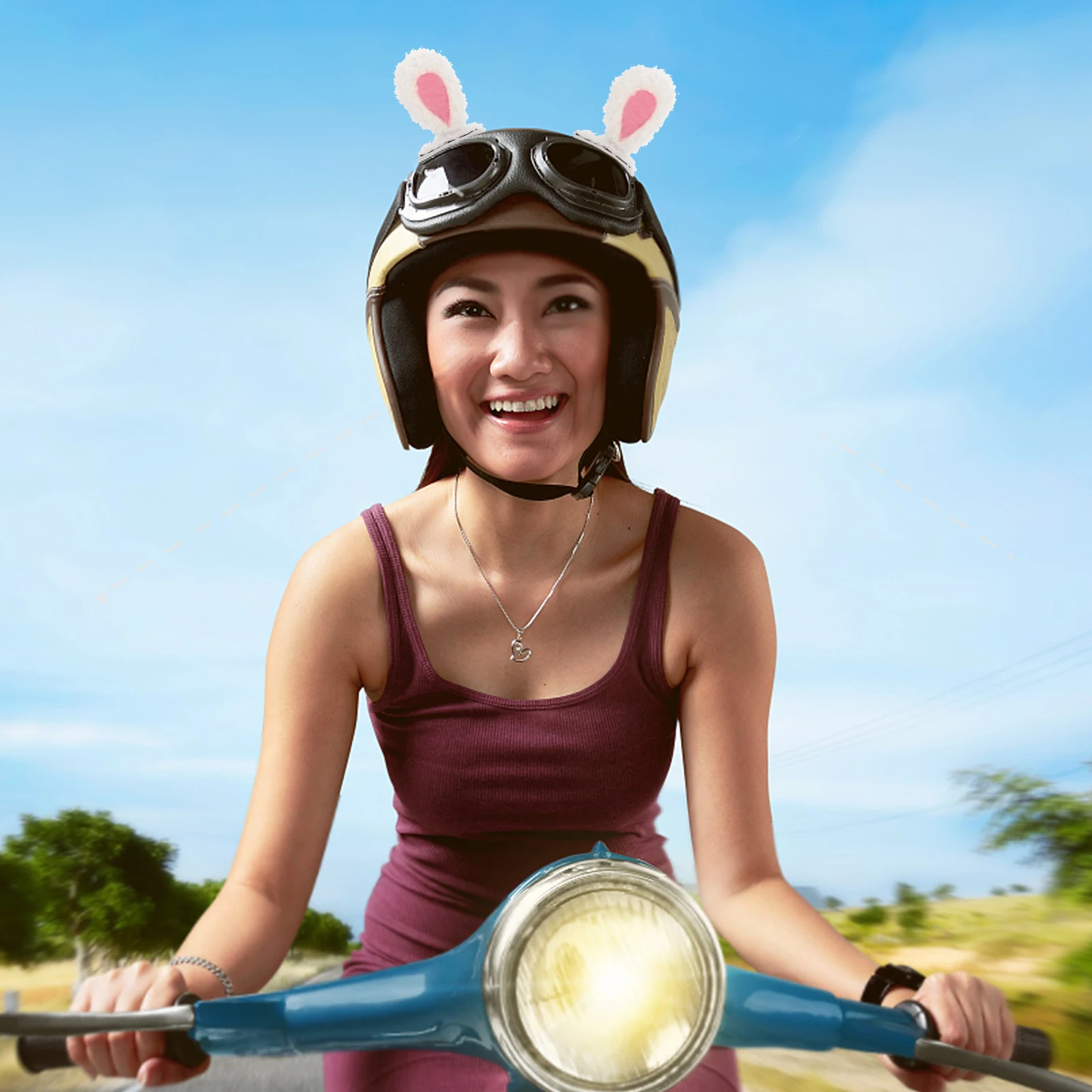 

1 Pair White Rabbit Ears Decorations Motorcycle Bike Safety Hat Accessories Cartoon Animal Ear Ornaments