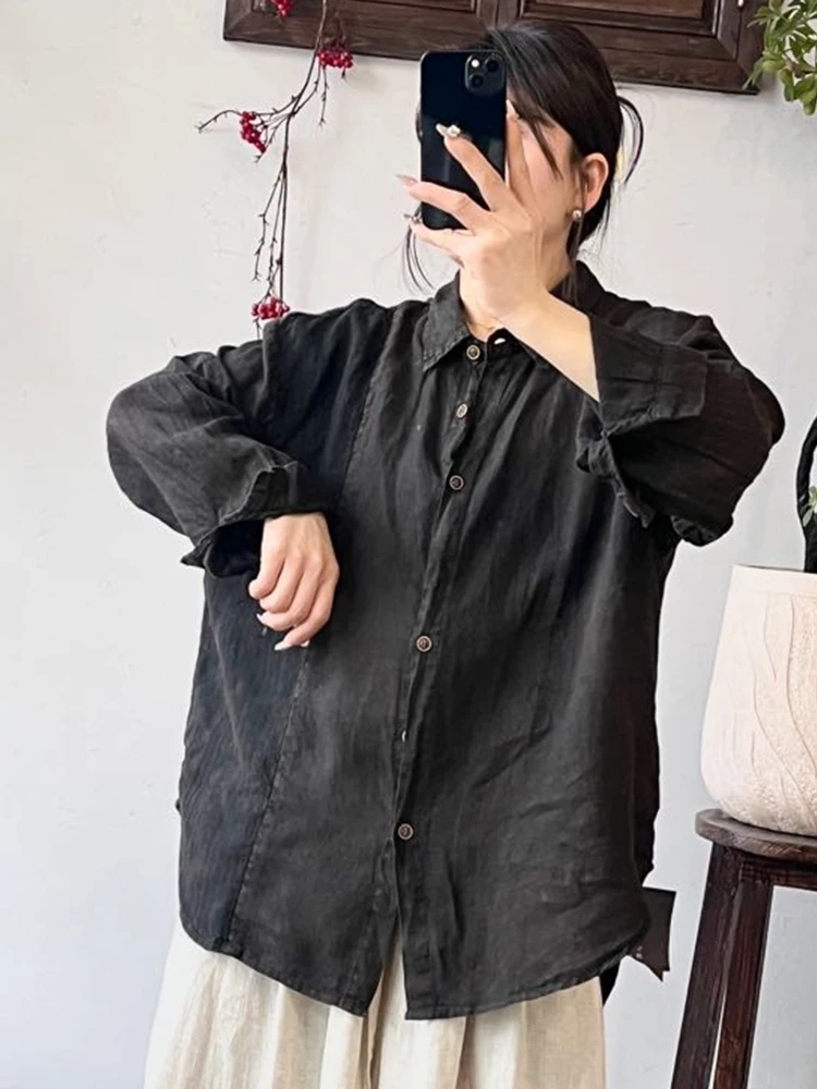 Amax LuluEブランド 2025年秋 レディース カジュアル ヴィンテージ 大きめ パッチワーク シャツ 女性 クラシック ルーズ ブラウス ファッション 高級服