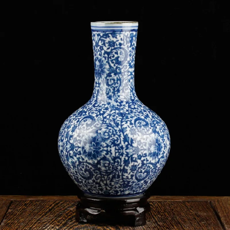 Chinese Jingdezhen Ceramics Blue White Porcelain Flower Vase Ornaments Home Livingroom Decoration Study Room Furnishing Crafts