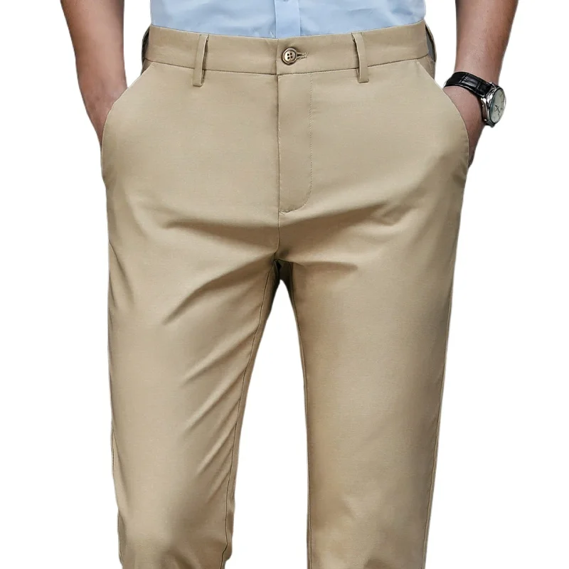 Male Pants Stretch Solid Black Smart Casual Men's Trousers Office Quick Dry Suit Pants New Spring Autumn Korean Straight Pants