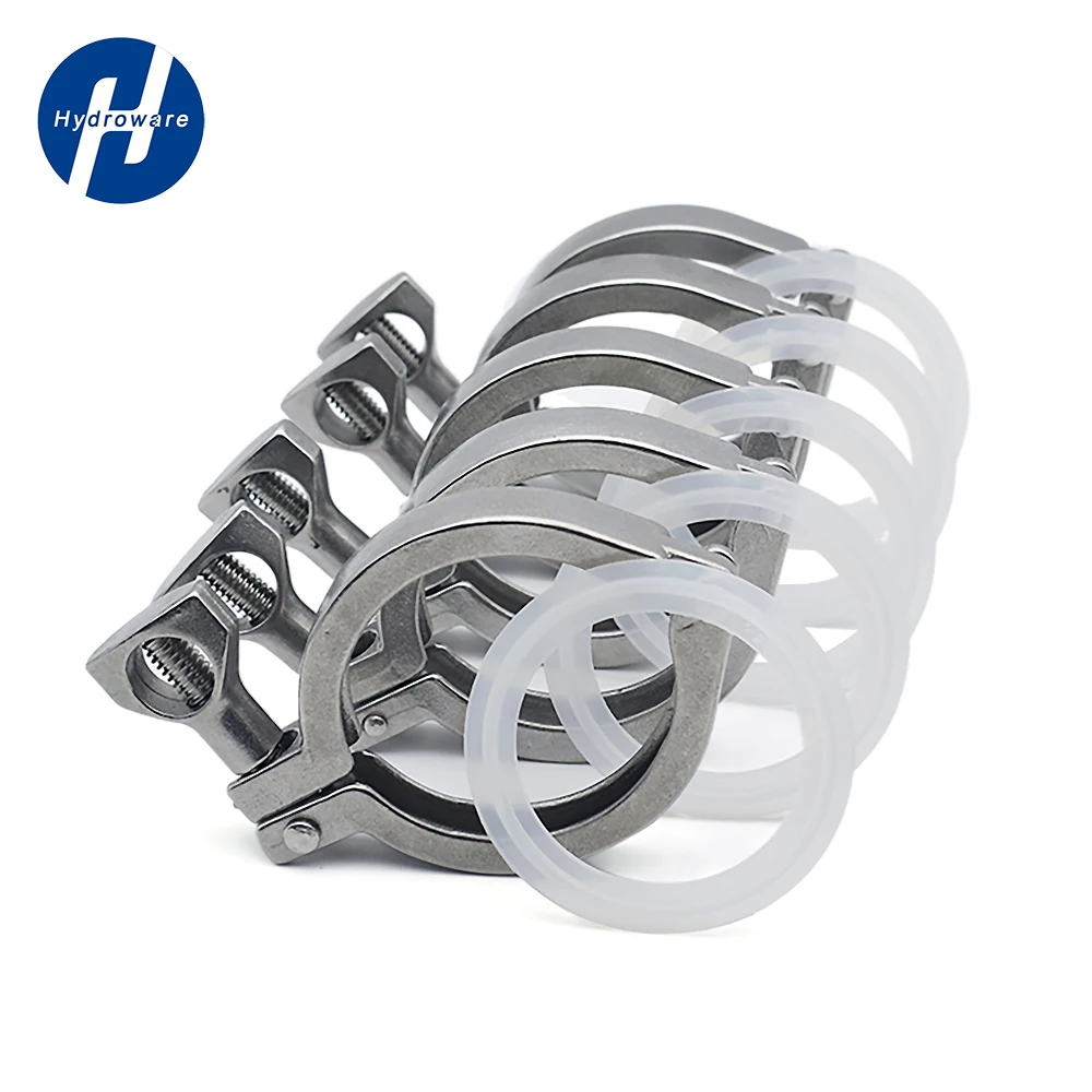 

0.5" 1.5" 2" 3" 4" 50.5mm25.4mm34mm64mm91mm119mm SS304 Sanitary Stainless Steel Tri Ferrule Clamps Clover, With Silicone gasket