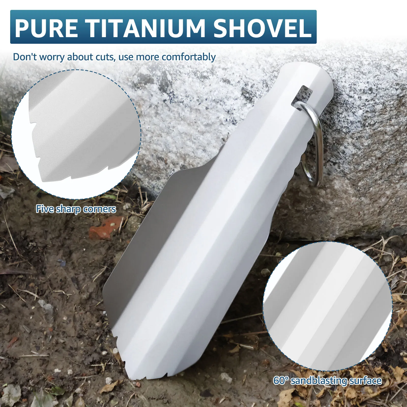 Pala da giardino in acciaio al titanio Pala da scavo versatile resistente alla corrosione con bordo curvo per escursioni in spiaggia da campeggio all'aperto