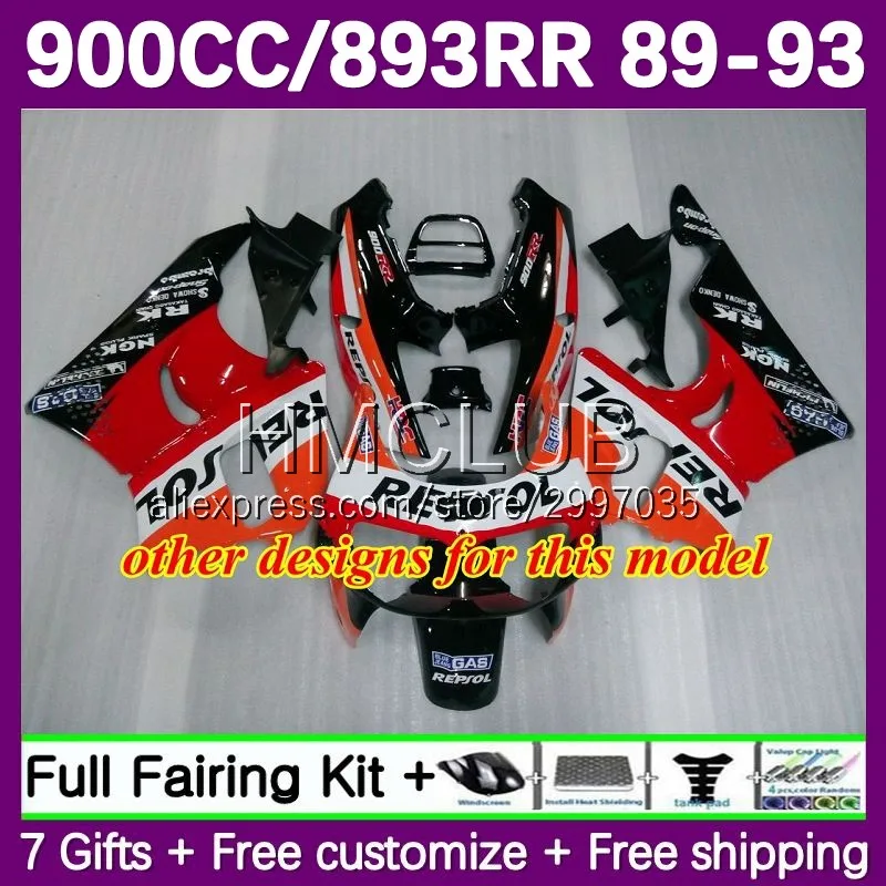 Fairing For HONDA CBR900RR CBR 893 893RR 14No.25 CBR893 RR CC 1989 1990 1991 1992 1993 CBR893RR 89 90 91 92 93 Body red glossy