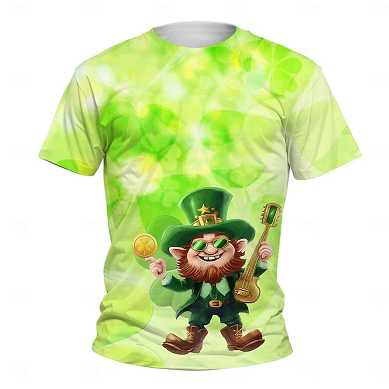 Irish St. Patricks Day 3D Print Lucky Four-leaf Clover T Shirt For Men Women Summer T-Shirts Harajuku Green Tees Oversize Tops