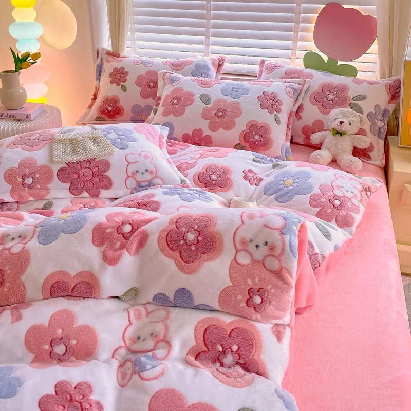 1pc Flower Printed Duvet Cover for Winter Warm Thick Quilt Cover funda nordica Soft Fleece Fluffy Comforter Cover 220x240cm 이불커버