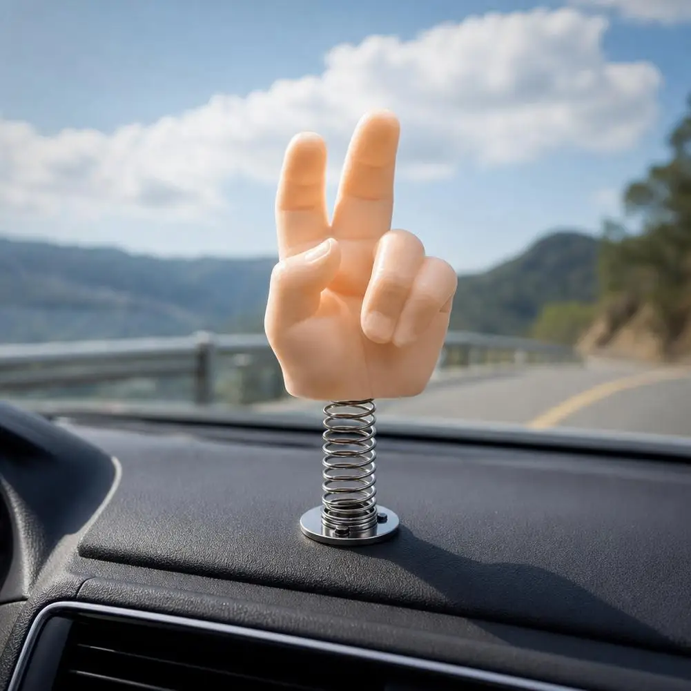 Funny Victory Hand Sign Car Dashboard Ornament Shaking Spring Gesture Figure Auto Interior Decoration Accessories