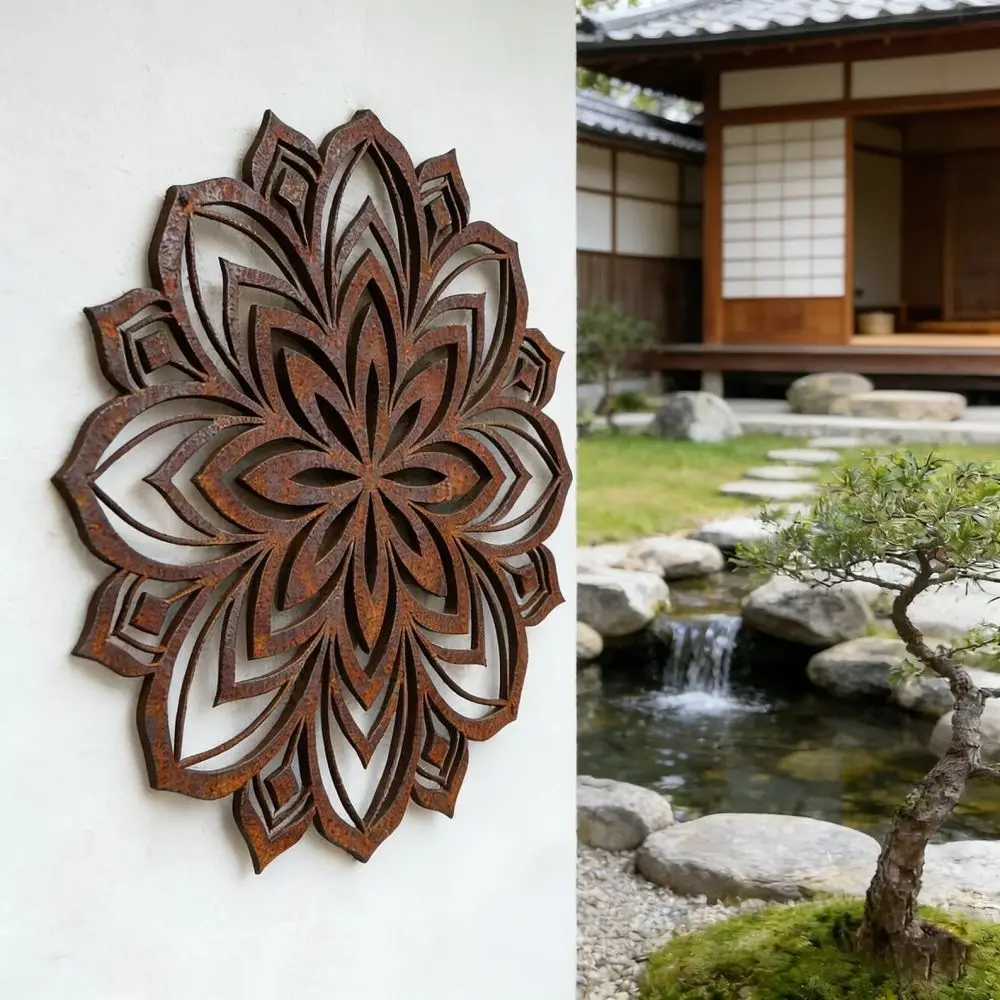 Geometric Iron Mandala Wall Decor Vintage Metal Hanging Ornament For Garden Yard Fence Home Room Accents