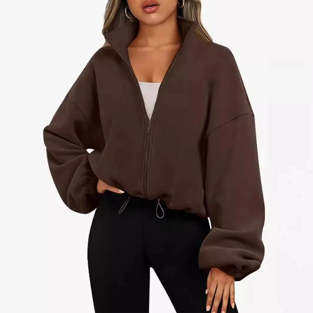 

Women Autumn and Winter Loose Standing Neck New Winter Clothes Cardigan with Zipper Hoodie for Women