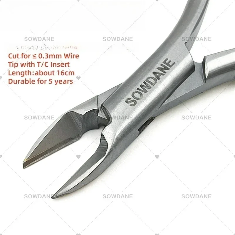 Long Handle Dental Lingual Ligature Pin Cutting Light Wire Cutter Plier with T/C Insert for Max 0.3mm Wire