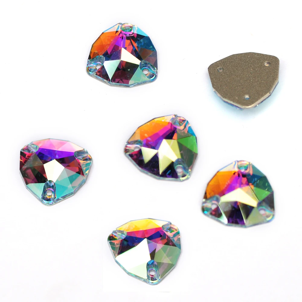 YANRUO 3272 Fat Triangle Boutique AB Glass Crystal Sew On Gems Flatback Effect AB Rhinestones For Jacket Clothing