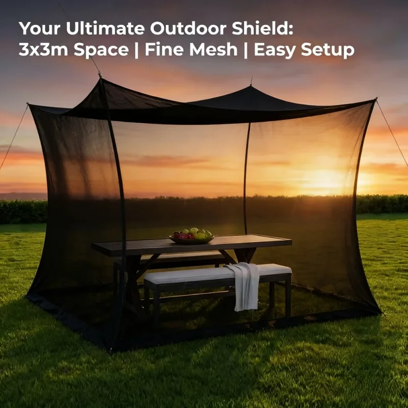 3x3m 3x5m Outdoor Bug Screen Tent with Double Zipper Doors Fine Mesh Mosquito Net Shelter for Patio BBQ Garden Camping