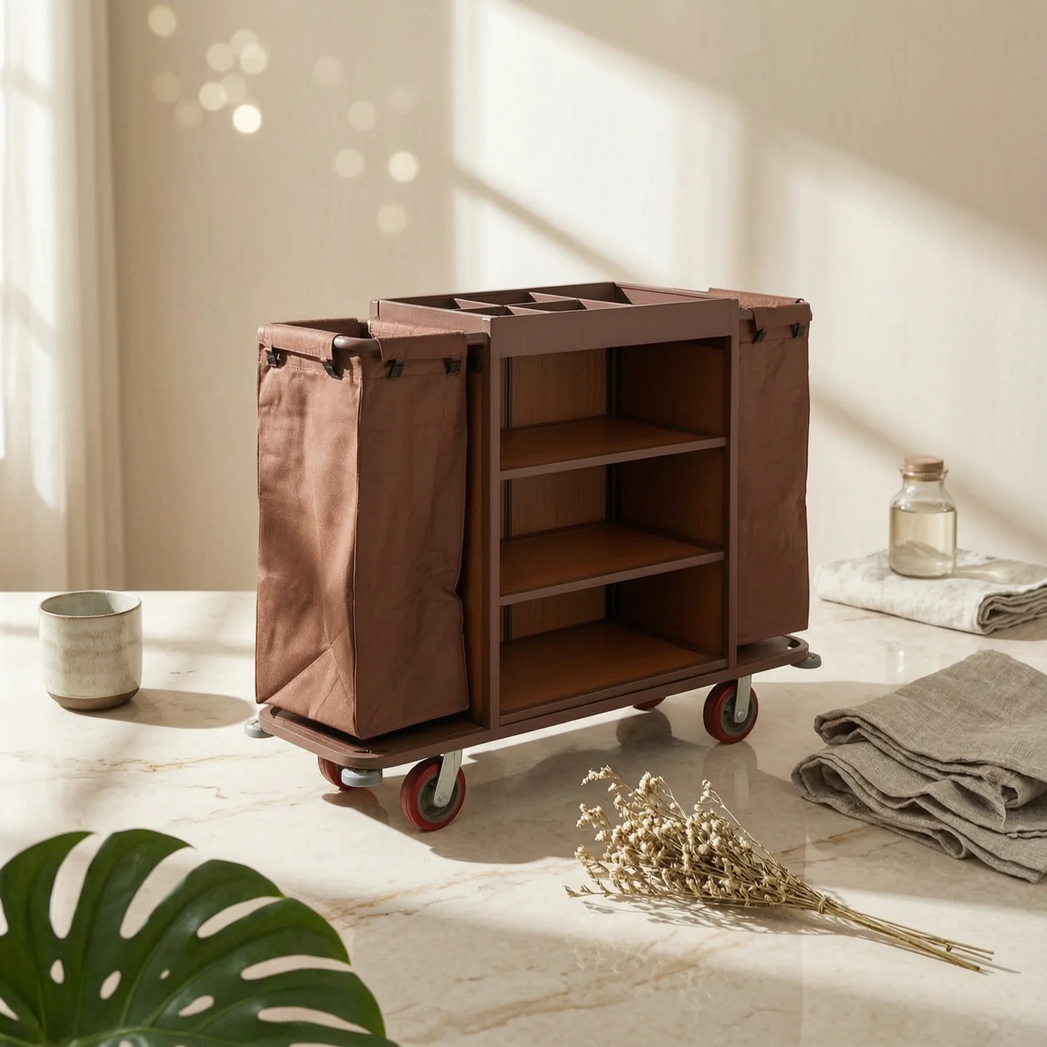 Hotel Service Cart with Bags Detachable Laundry Trolley with Oxford Bags Housekeeping Cart Bag Long-Lasting Truck Bag