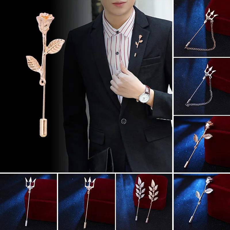 ASLSAW Multi-styles Long Needle Insertion Cap Metal Brooch Pin Suit Shirt Collar Pins For Both Men and Women Corsage Brooches