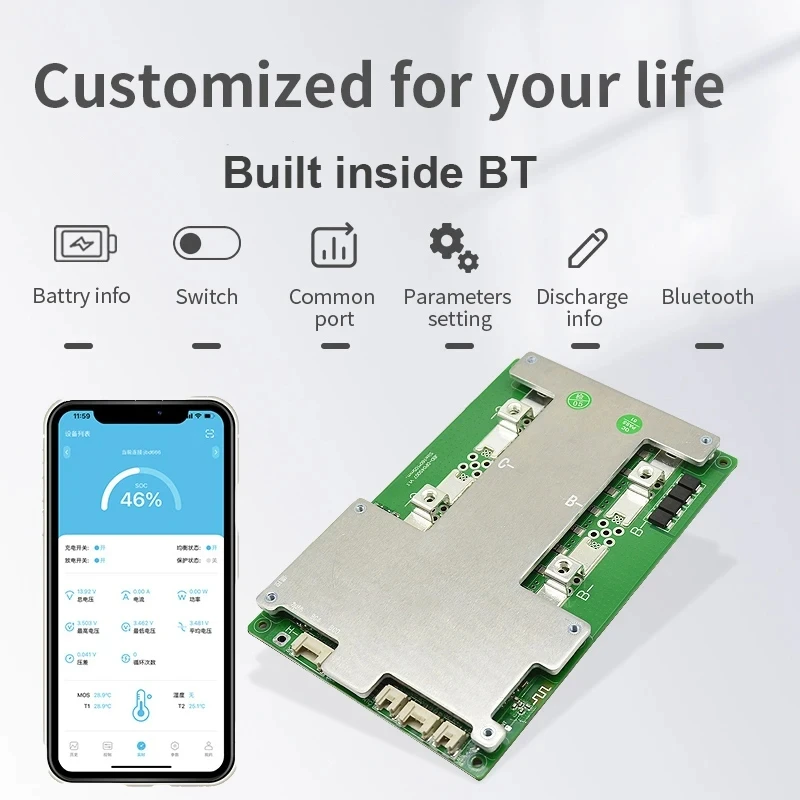 BMS Smart 4S 12V 100A Car Starting Power Lithium Battery Protection Board Built-In BT UART