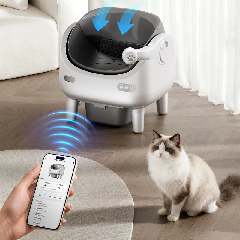 Large open top Automatic Litter Box with app remote control /double DEODORIZING escort/ GRAVITY induction/360 anti jam system