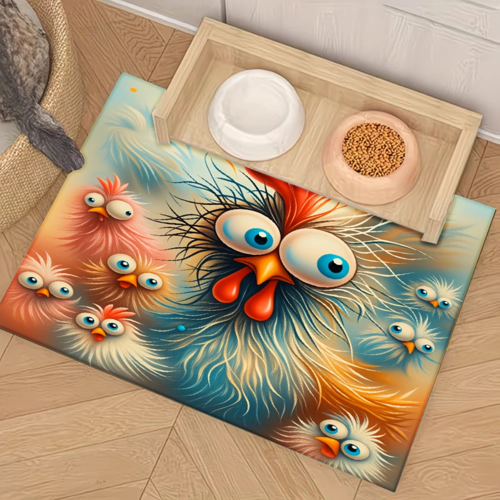 

Красочный нескользящий коврик для кормления домашних животных с рисунком семьи кур, товары для животных, защита от брызг и скольжения, коврики для кошек и собак